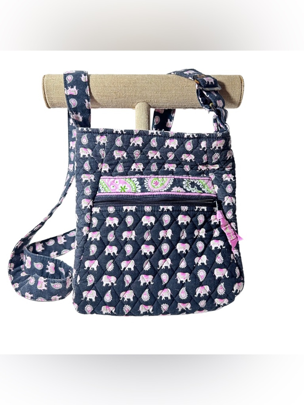 Vera Bradley Elephant Paisley Black Pink Hipster Crossbody Shoulder Bag Purse